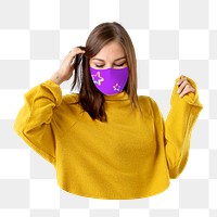 PNG Girl wearing face mask to prevent Covid 19, collage element on transparent background