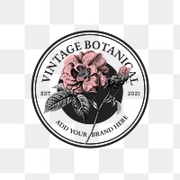 Vintage botanical badge png, transparent background 