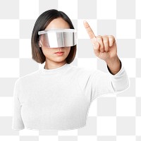 PNG Woman smart glasses in futuristic technology, collage element on transparent background