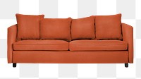 Orange couch png living room furniture, transparent background