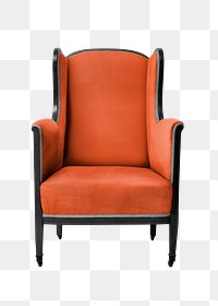 Orange armchair png retro furniture, transparent background