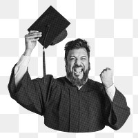 Graduation png black and white, transparent background