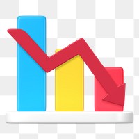 Declining bar chart png clipart, business downfall 3D graphic on transparent background