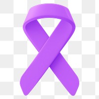 3D purple ribbon png clipart, honors caregivers cancer awareness on transparent background