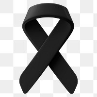 Black ribbon png 3D clipart, mourning symbol on transparent background