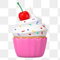 Cupcake png sticker, 3d birthday graphic on transparent background