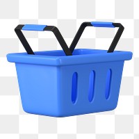 Blue shopping png basket, supermarket, 3D object illustration on transparent background