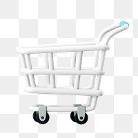 Shopping trolley png, supermarket, 3D white illustration on transparent background