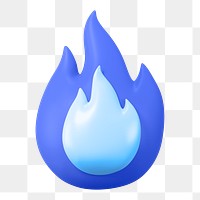 Blue flame png clipart, 3D icon illustration on transparent background