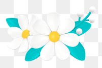 White flower png border sticker, 3D illustration on transparent background