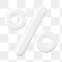 3D percent png sign sticker, white graphic on transparent background