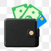 Digital wallet png, cashless payment icon, 3D illustration on transparent background