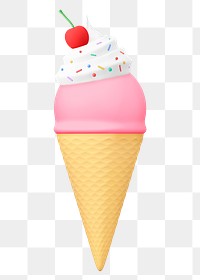 Ice cream png sticker, strawberry dessert 3D cartoon transparent background