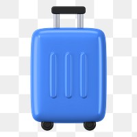Blue luggage png sticker, travel accessory 3D cartoon transparent background