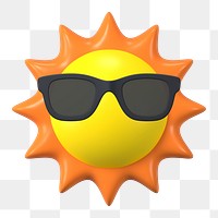 Funny sun  png sticker, summer 3D cartoon transparent background