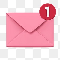 Email notification png, 3D envelope in pink graphic on transparent background