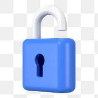 3D unlock png clipart, data security graphic on transparent background