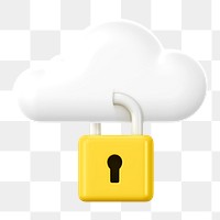 Cloud storage png 3D clipart, data security lock on transparent background