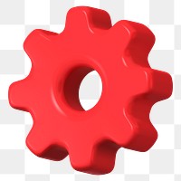 Red gear png sticker, 3D setting symbol on transparent background