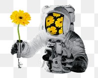 PNG Astronaut collage, sunflower, collage element on transparent background