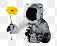 PNG Astronaut collage, sunflower, collage element on transparent background