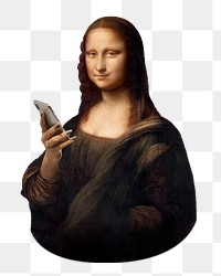 Mona Lisa using phone png, transparent background, Da Vinci's famous artwork remixed by rawpixel,