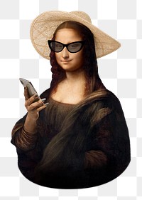 Mona Lisa using phone png, transparent background, famous artwork remixed by rawpixel,