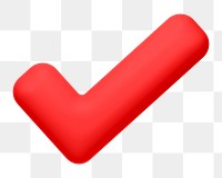 Tick mark png, red icon sticker, 3D rendering, transparent background