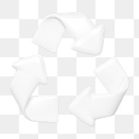 White recycle, environment png icon sticker, 3D rendering, transparent background