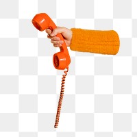 Hand holding png rotary phone transparent background