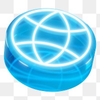 Grid globe png 3D blue neon connection icon, transparent background