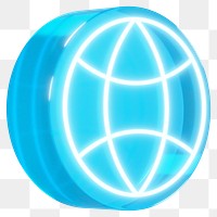 PNG 3D blue neon network globe icon, transparent background