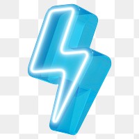 Blue lightning png neon power icon, transparent background
