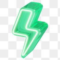 Green lightning png neon power icon, transparent background