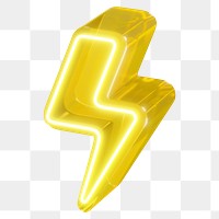 Yellow lightning png neon power icon, transparent background