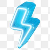 Blue lightning png neon power icon, transparent background