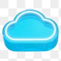 3D cloud png neon blue, transparent background