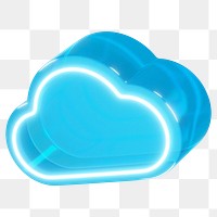 3D cloud png neon blue, transparent background