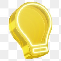 Yellow light bulb png 3D element, transparent background