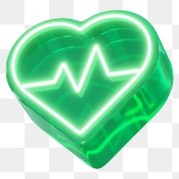 PNG 3D green medical heart, health & wellness, transparent background