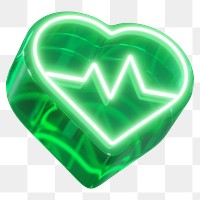 PNG 3D green medical heart, health & wellness, transparent background