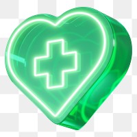 PNG 3D green medical heart, health & wellness, transparent background