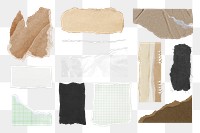 Earth tone png ripped paper collage element set, transparent background