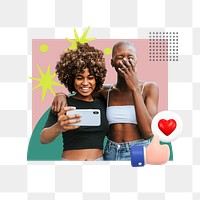 Friendship goal png, women taking selfie collage art, transparent background