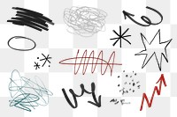 Messy png scribble element set, transparent background