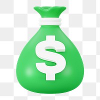 PNG 3D green money bag, element illustration, transparent background