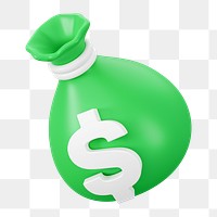 PNG 3D green money bag, element illustration, transparent background