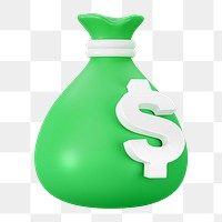 PNG 3D green money bag, element illustration, transparent background