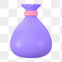 PNG 3D purple money bag, element illustration, transparent background