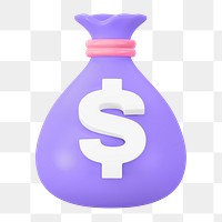 PNG 3D purple money bag, element illustration, transparent background